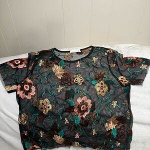 Pink and Gold Embellished Crop Blouse S